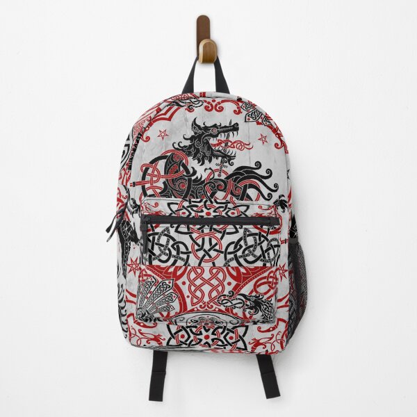 Item preview, Fenrir the Norse Wolf - Viking Art, Black Red White designed and sold by Abysm Internal.