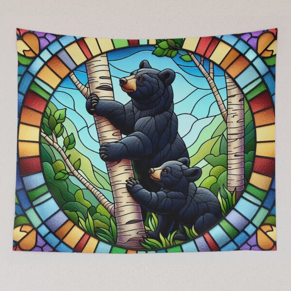 Item preview, Stained Glass Black Bear Cubs designed and sold by foilhat.
