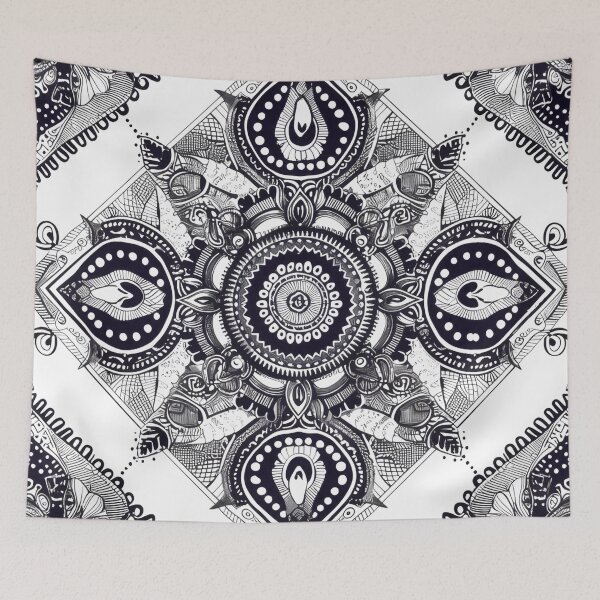 Aperçu de l'œuvre Conception de ligne de mandala botanique complexe noir créée et vendue par PrettyPinkSkies.