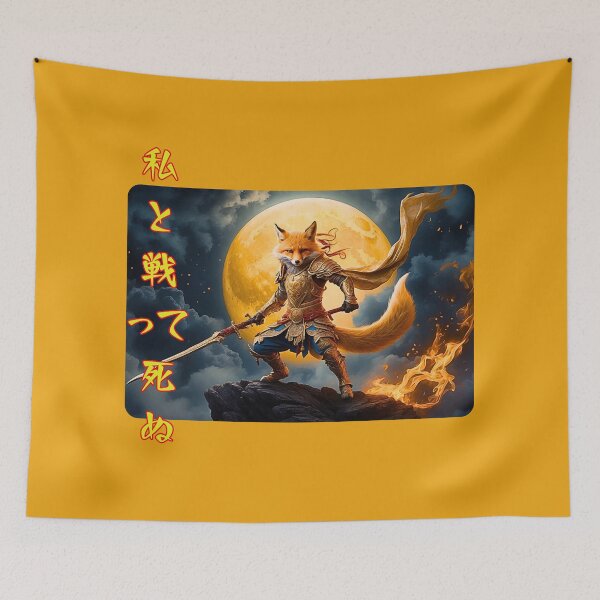 Item preview, Fight me and Die, Fox Warrior with Japanese Characters designed and sold by Jim Stephens.