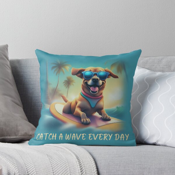 Item preview, Catch a wave every day, Surfing dog, Surfhund, dog on a surfboard, designed and sold by GOLDENGARDENART.
