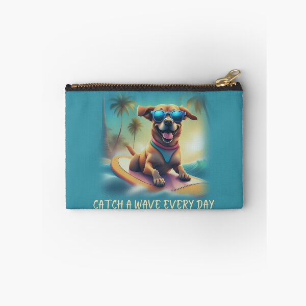 Item preview, Catch a wave every day, Surfing dog, Surfhund, dog on a surfboard, designed and sold by GOLDENGARDENART.
