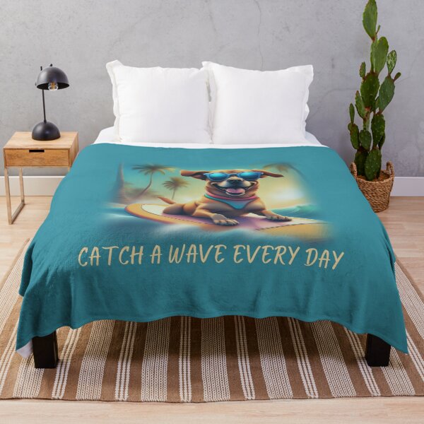 Item preview, Catch a wave every day, Surfing dog, Surfhund, dog on a surfboard, designed and sold by GOLDENGARDENART.