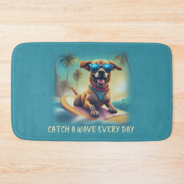 Item preview, Catch a wave every day, Surfing dog, Surfhund, dog on a surfboard, designed and sold by GOLDENGARDENART.