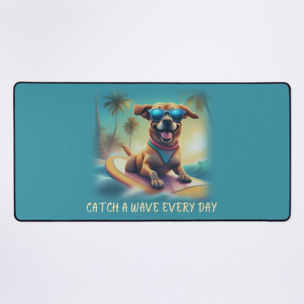 Item preview, Catch a wave every day, Surfing dog, Surfhund, dog on a surfboard, designed and sold by GOLDENGARDENART.