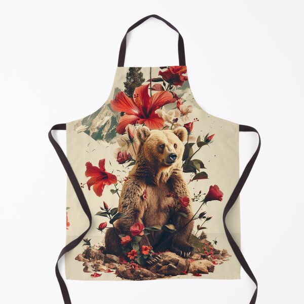 Item preview, Whimsical Little Bear and Red Hibiscus - Surreal Botanical Collage Art designed and sold by Mystikos Art.