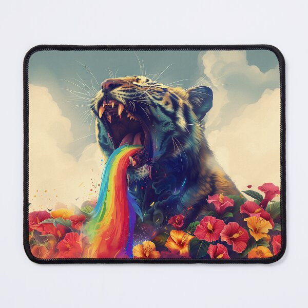 Item preview, Surreal Rainbow Tiger Puking Floral Art - Vibrant Animal Illustration designed and sold by Mystikos Art.