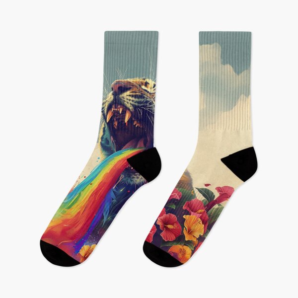 Item preview,  Surreal Rainbow Tiger Puking Floral Art - Vibrant Animal Illustration designed and sold by Mystikos Art.