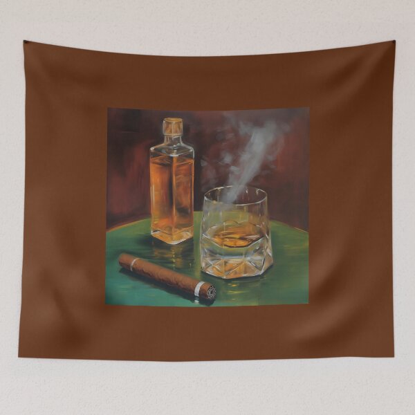 Item preview, Luxurious Whiskey Serenity- Aromatic Cigar and Tumbler Amid Green Opulence designed and sold by OlfactoART Studio.