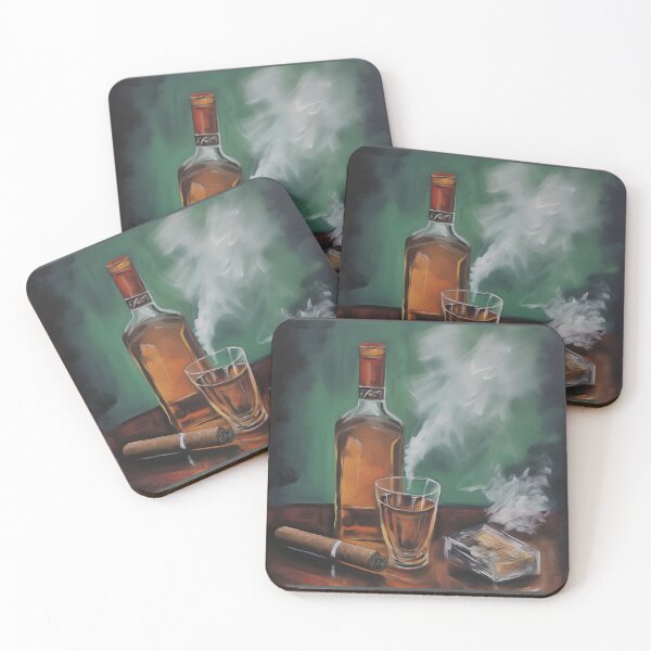 Item preview, Whiskey Oasis- Elegant Serene Cigar and Tumbler Set Against Verdant Backdrop designed and sold by OlfactoART Studio.