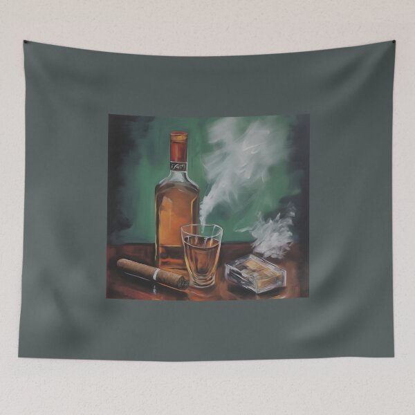 Item preview, Whiskey Oasis- Elegant Serene Cigar and Tumbler Set Against Verdant Backdrop designed and sold by OlfactoART Studio.