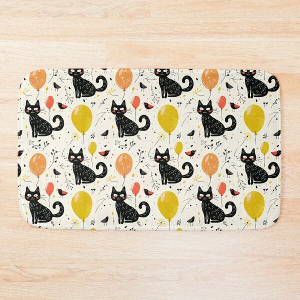 Item preview, Cat and balloon Pattern, repeat pattern, black cat pattern, fish, water, wave, designed and sold by Nordic Ch.