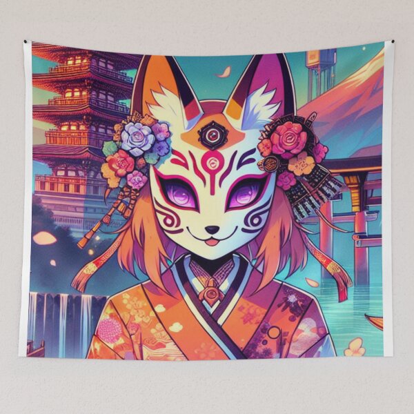 Item preview, Colorful Kitsune Japanese Pagoda Cherry Blossom Design designed and sold by DesignsByLitz.