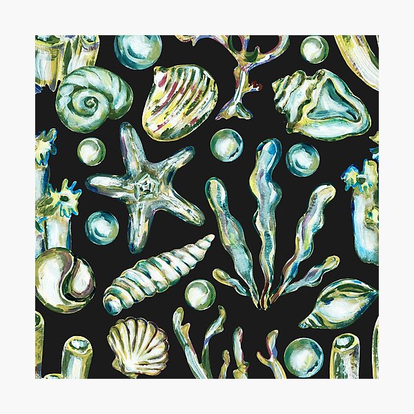 Item preview, Sea Shells Trendy Pattern On Elegant Black Background designed and sold by DEC02.