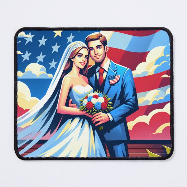 Item preview, Happy couple marrying in a patriotic 4th of July themed scene designed and sold by NeaftyFinds.