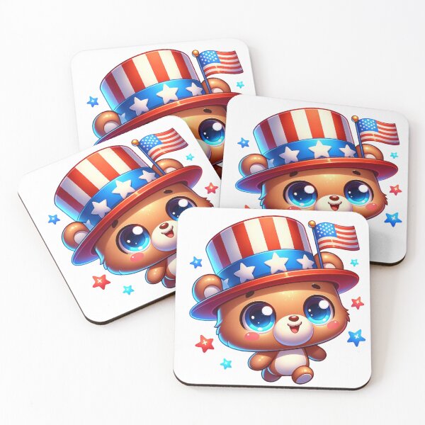 Item preview, Cute bear with American flag hat surrounded by stars designed and sold by NeaftyFinds.
