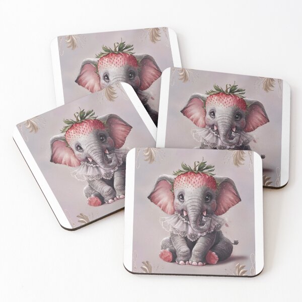 Item preview, Watercolor baby elephant with strawberry head designed and sold by ArtandSmile.