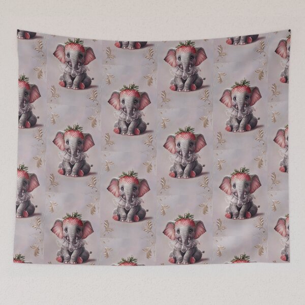 Item preview, Watercolor baby elephant with strawberry head designed and sold by ArtandSmile.