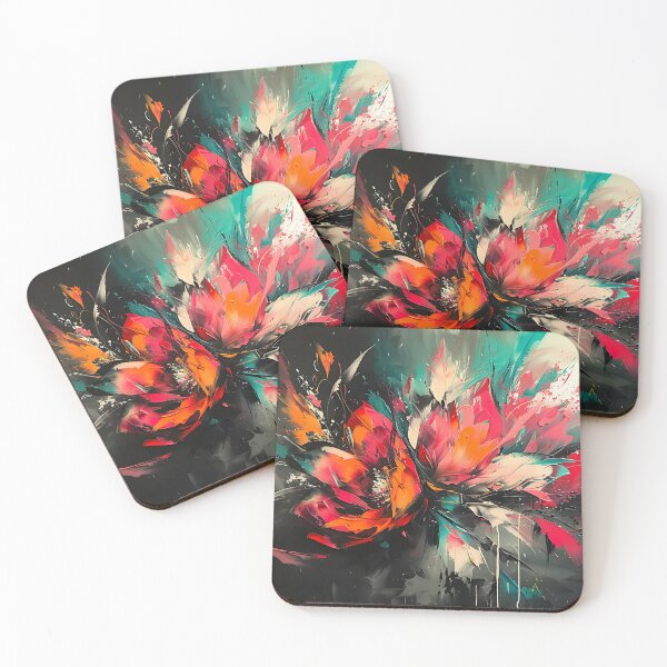 Item preview, Explosive Abstract Floral Artwork with Vivid Colors on Dark Background designed and sold by Abstract Escape.