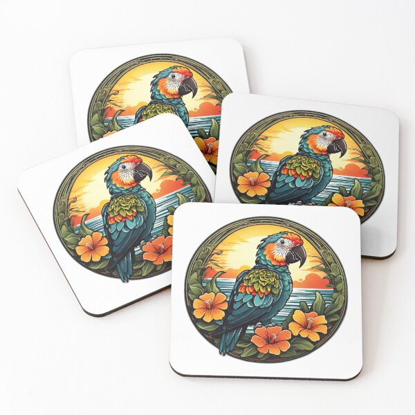 Item preview, Loro marino en una playa hawaiana con orquídeas designed and sold by NautiChic.