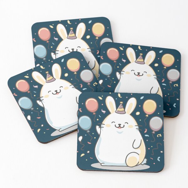 Item preview, Kawaii rabbit celebrating birthday with balloons designed and sold by DREAMINGROOSTER.