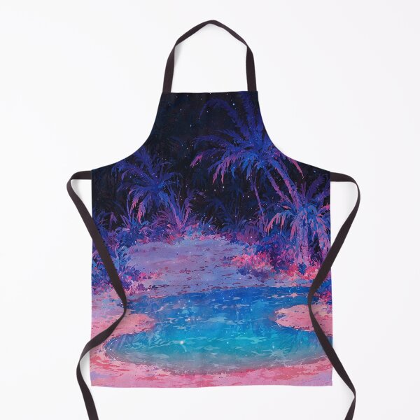 Item preview, Glowing purple oasis amidst palm trees at night designed and sold by Serene Scapez.