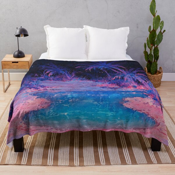 Item preview, Glowing purple oasis amidst palm trees at night designed and sold by Serene Scapez.