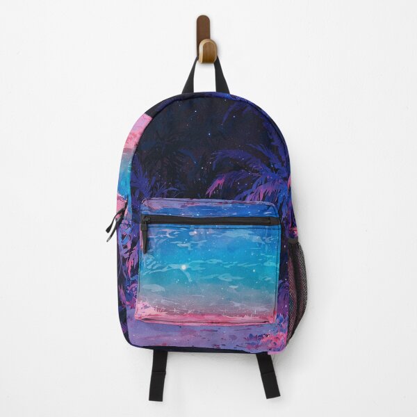 Item preview, Glowing purple oasis amidst palm trees at night designed and sold by Serene Scapez.