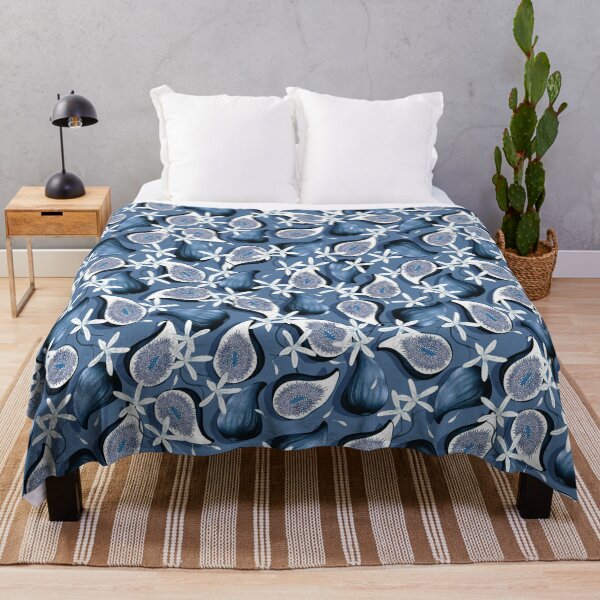 Item preview, Flowers and fruits of figs, dark blue on a blue background designed and sold by Alex  Blud.