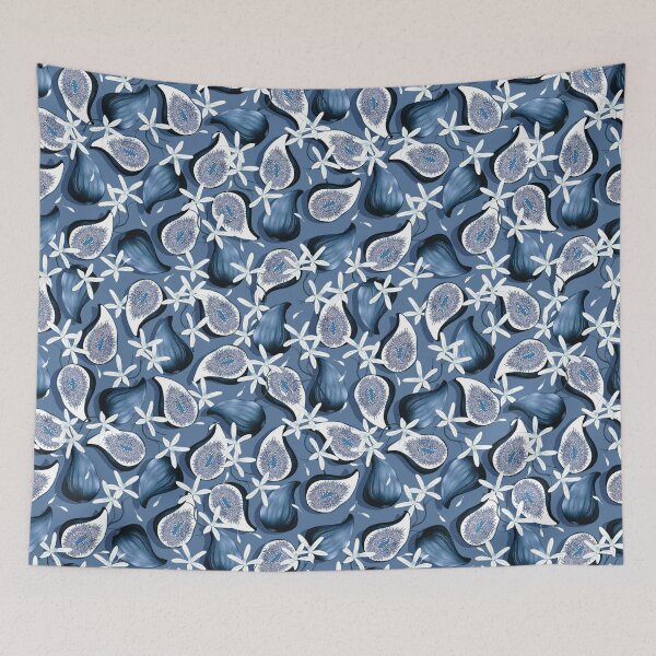 Item preview, Flowers and fruits of figs, dark blue on a blue background designed and sold by Alex  Blud.