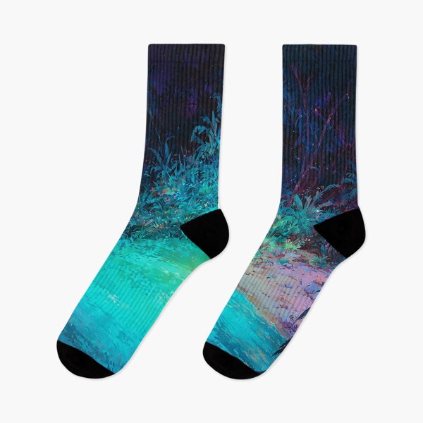 Item preview, Glowing pond by green plants at night designed and sold by Serene Scapez.