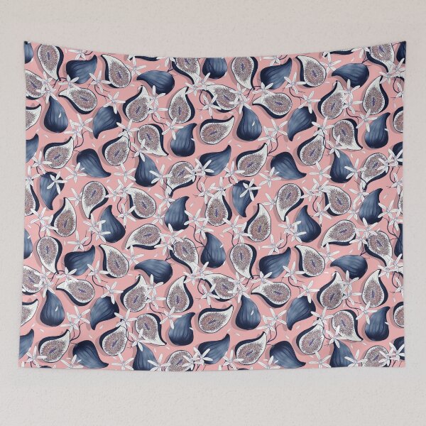 Item preview, Flowers and fruits of figs, blue on a coral background designed and sold by Alex  Blud.
