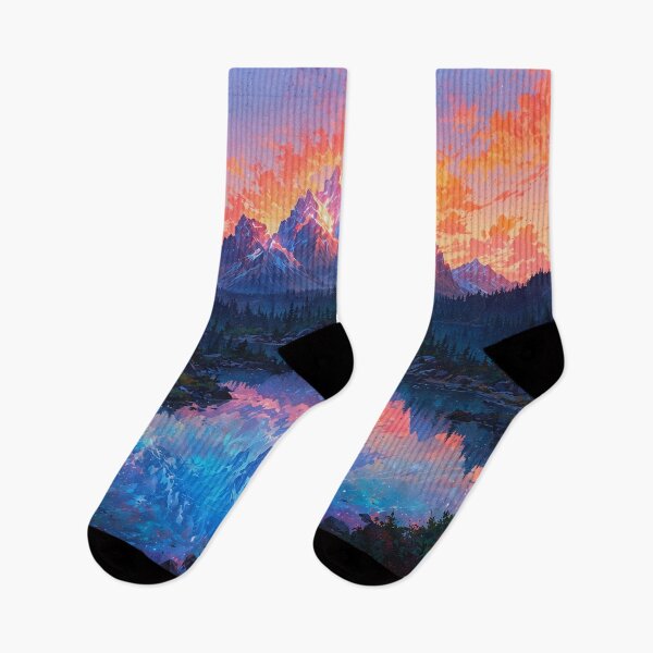 Item preview, Picturesque scenery of mountain range by lake at sunset designed and sold by Serene Scapez.