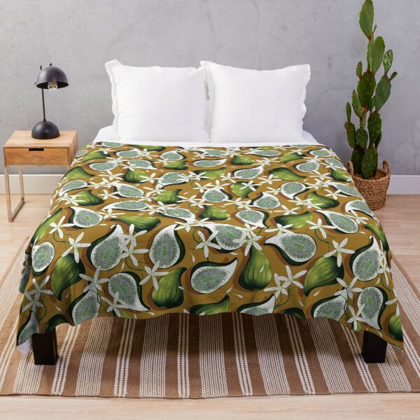 Item preview, Flowers and fruits of figs, green on a bright mustard background designed and sold by Alex  Blud.