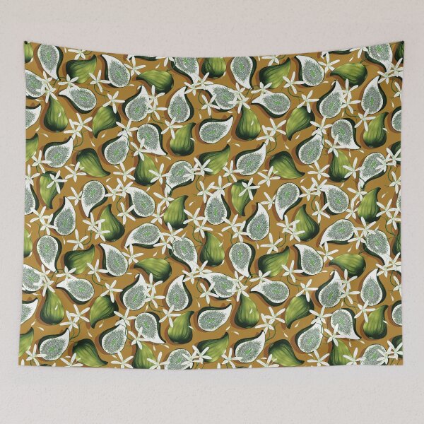 Item preview, Flowers and fruits of figs, green on a bright mustard background designed and sold by Alex  Blud.