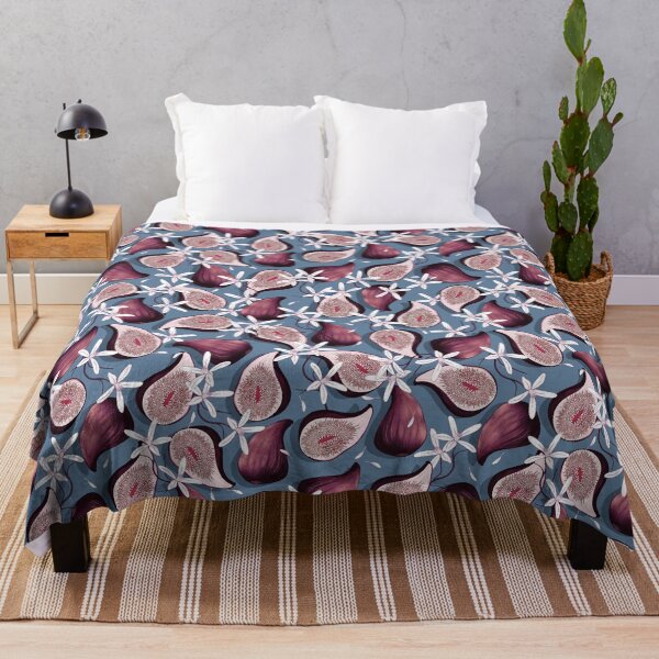 Item preview, Flowers and fruits of figs, brown on a blue background designed and sold by Alex  Blud.