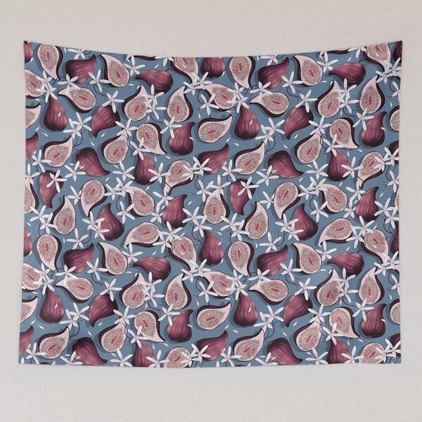 Item preview, Flowers and fruits of figs, brown on a blue background designed and sold by Alex  Blud.