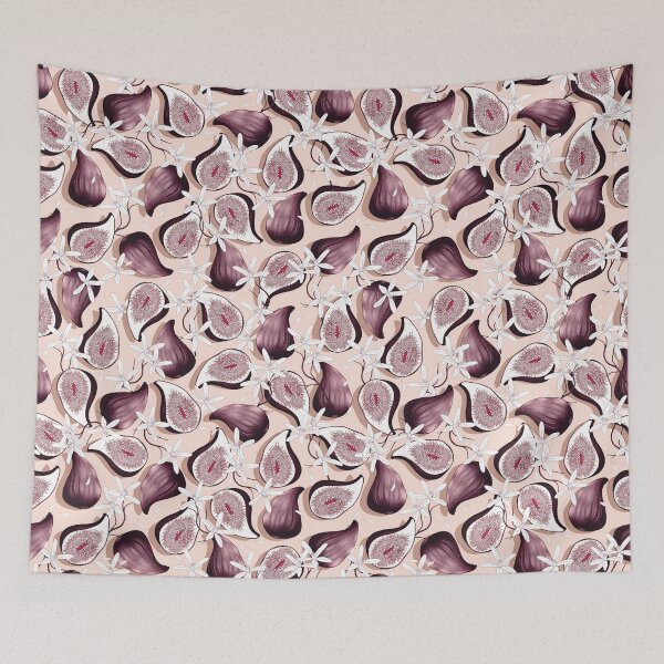 Item preview, Flowers and fruits of figs, brown on a cream background designed and sold by Alex  Blud.