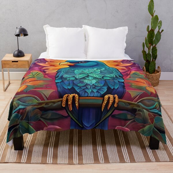 Item preview, Enchanted Aviary: A Symphony of Colors with a Majestic Bird Amongst Lush Florals designed and sold by PillowTalkyZone.