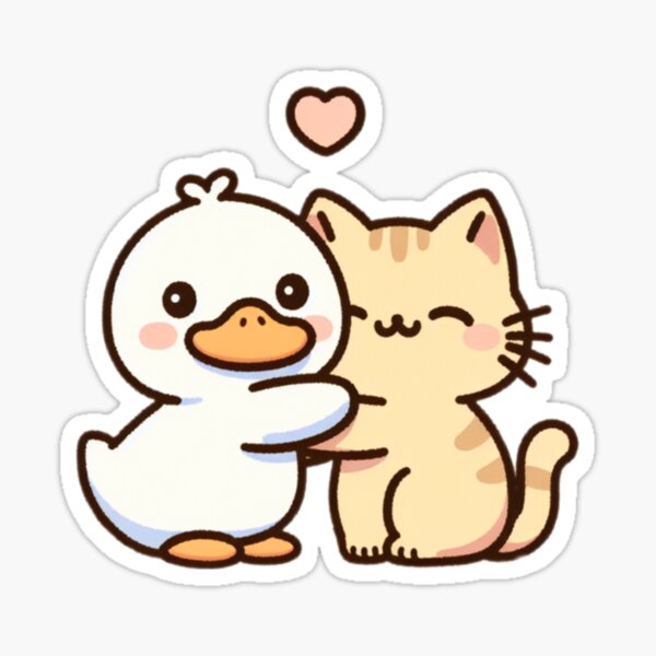 Vista previa del artículo con la obra «Gato y pato se abrazan | Lindo, gato, gatito», diseñado y vendido por BobaDoba.