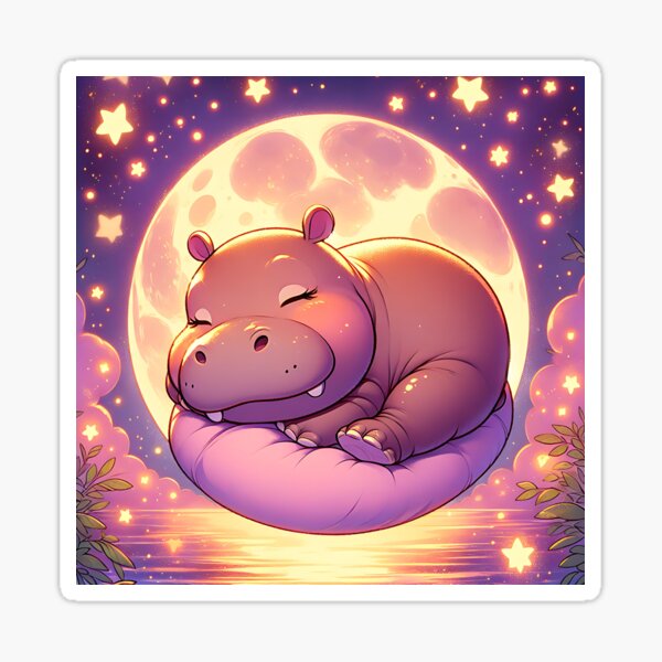 Dreaming Hippo: A Glowing Slumber Pegatina