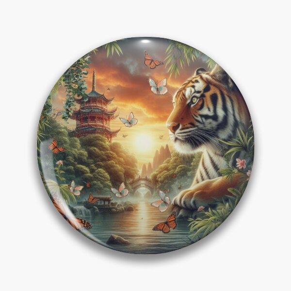 Item preview, Tiger and butterfly, plants, flowers, nature, pagoda, China designed and sold by Sugar Wisdom .