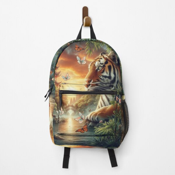Item preview, Tiger and butterfly, plants, flowers, nature, pagoda, China designed and sold by Sugar Wisdom .