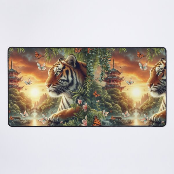 Item preview, Tiger and butterfly, plants, flowers, nature, pagoda, China designed and sold by Sugar Wisdom .