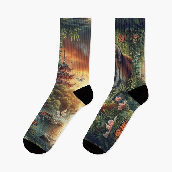 Item preview, Tiger and butterfly, plants, flowers, nature, pagoda, China designed and sold by Sugar Wisdom .