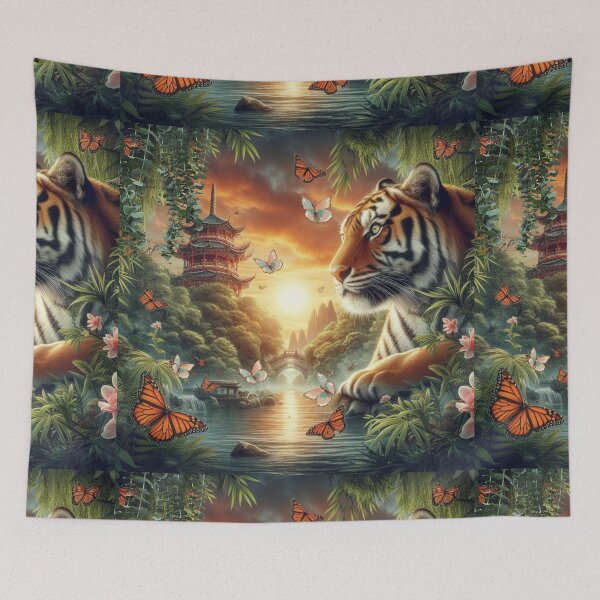 Item preview, Tiger and butterfly, plants, flowers, nature, pagoda, China designed and sold by Sugar Wisdom .