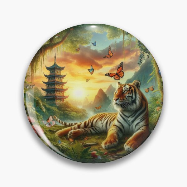Item preview, Tiger and butterfly, plants, flowers, nature, pagoda, China designed and sold by Sugar Wisdom .