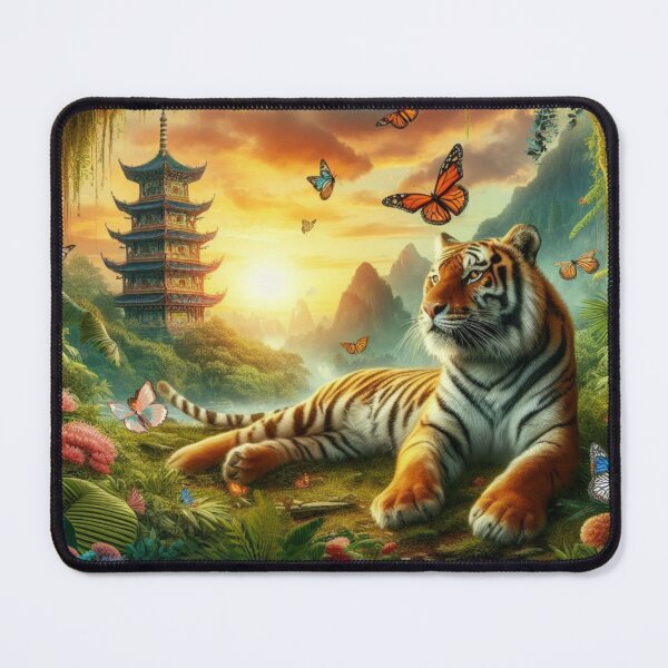 Item preview, Tiger and butterfly, plants, flowers, nature, pagoda, China designed and sold by Sugar Wisdom .