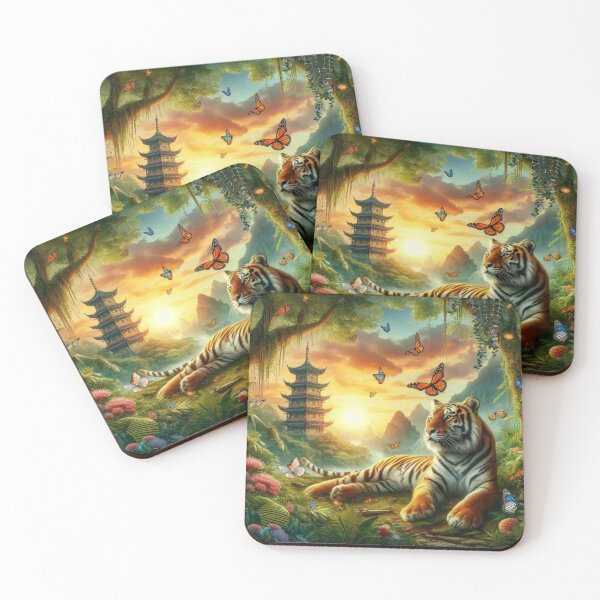 Item preview, Tiger and butterfly, plants, flowers, nature, pagoda, China designed and sold by Sugar Wisdom .
