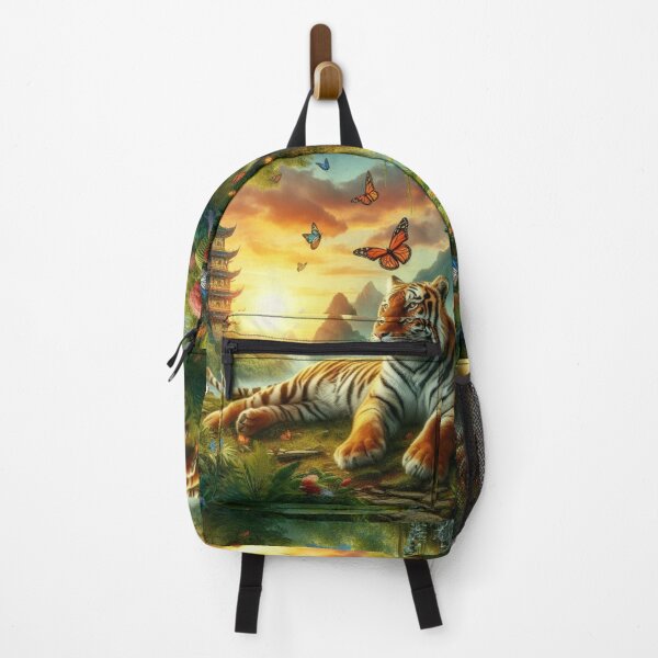 Item preview, Tiger and butterfly, plants, flowers, nature, pagoda, China designed and sold by Sugar Wisdom .